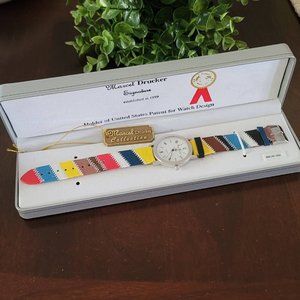 Vintage Marcel Drucker Signature Patchwork Leather Band Watch Original Box